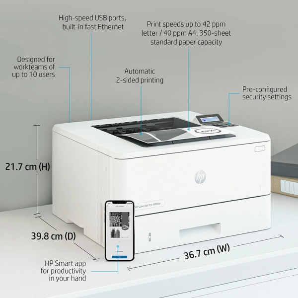 Принтер А4 HP LaserJet Pro 4003dw с Wi-Fi (2Z610A)