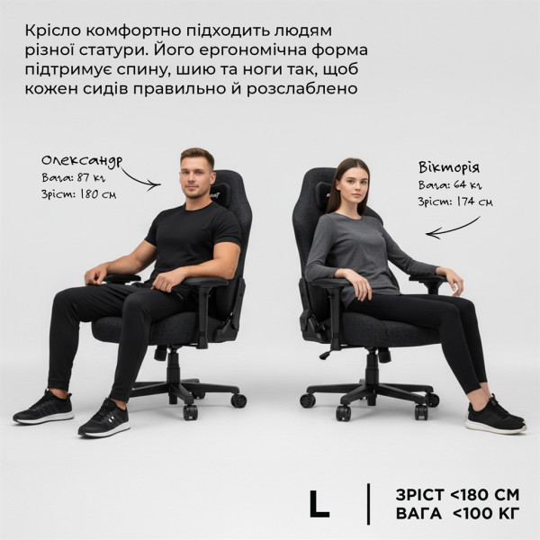 Крісло для геймерів Anda Seat Phantom 3 Size L Grey (AD18Y-06-G-F)