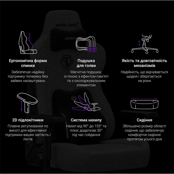 Крісло для геймерів Anda Seat Novis Plus XL Dark Grey (AD23YC-XL-01-GB-F-G04)