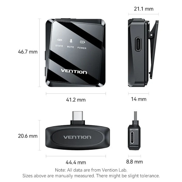 Мікрофон Vention USB Type-C 2-Pack Wireless Lavalier Black (NCBB0)