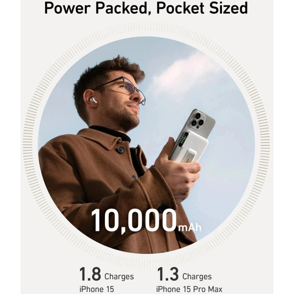 Універсальна мобільна батарея Anker MagGo 10000mAh 27W White (A1654G21)