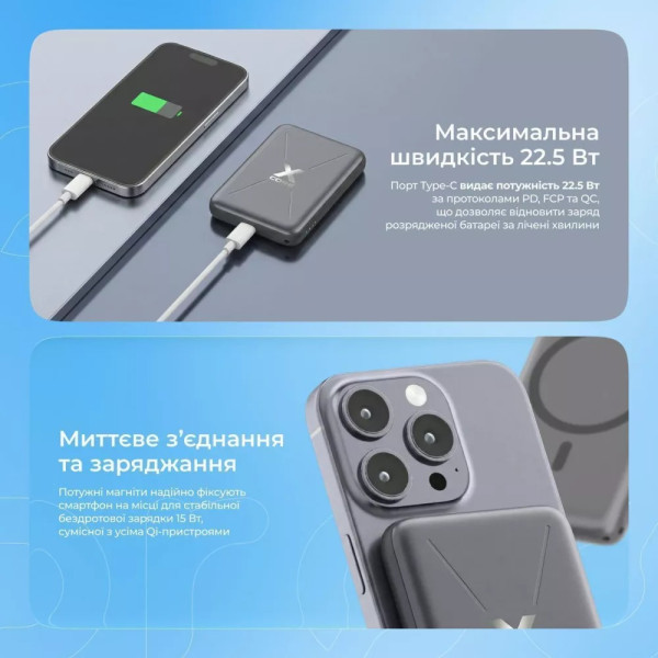 Універсальна мобільна батарея Proove X-Core 22.5W 10000mAh Sky Blue (PNXC22010008)