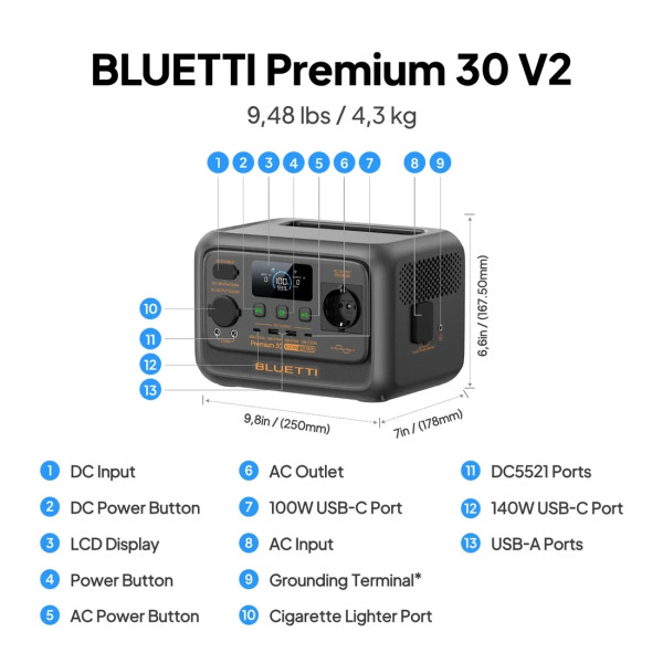Зарядная станция Bluetti Premium 30 V2, 600W, 320Wh