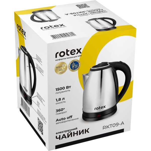 Електрочайник Rotex RKT09-A 1500&nbsp;Вт 1.8&nbsp;л  нержавіюча сталь